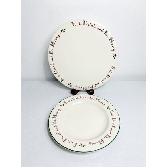 Set of 2 Target Home Holly Eat Drink & Be Merry Christmas Plates - Picture 1 of 7